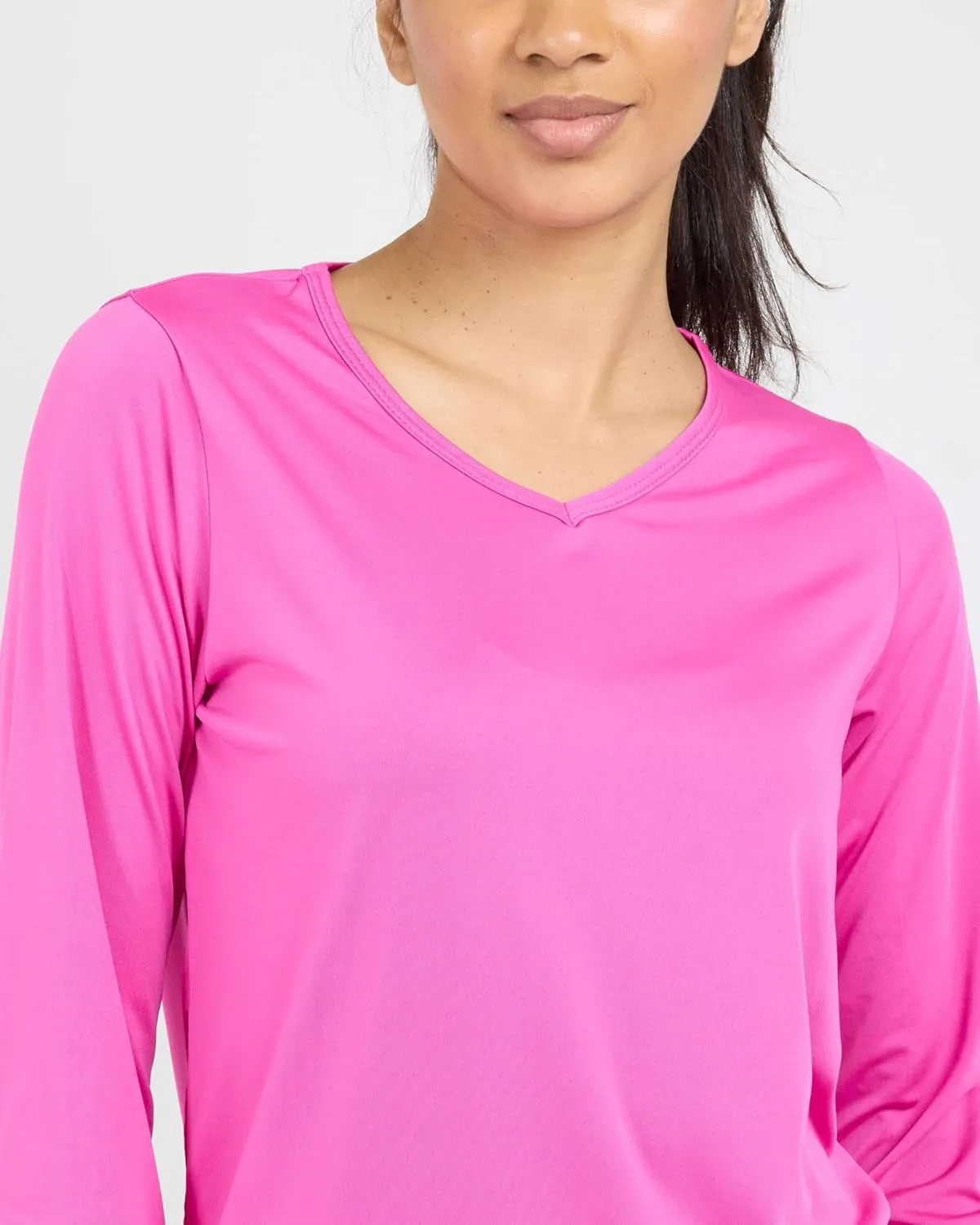 Real Essentials 4-Pack: Women's Dry-Fit Long-Sleeve V-Neck Athletic Workout Shirt (Available in Plus Size)
