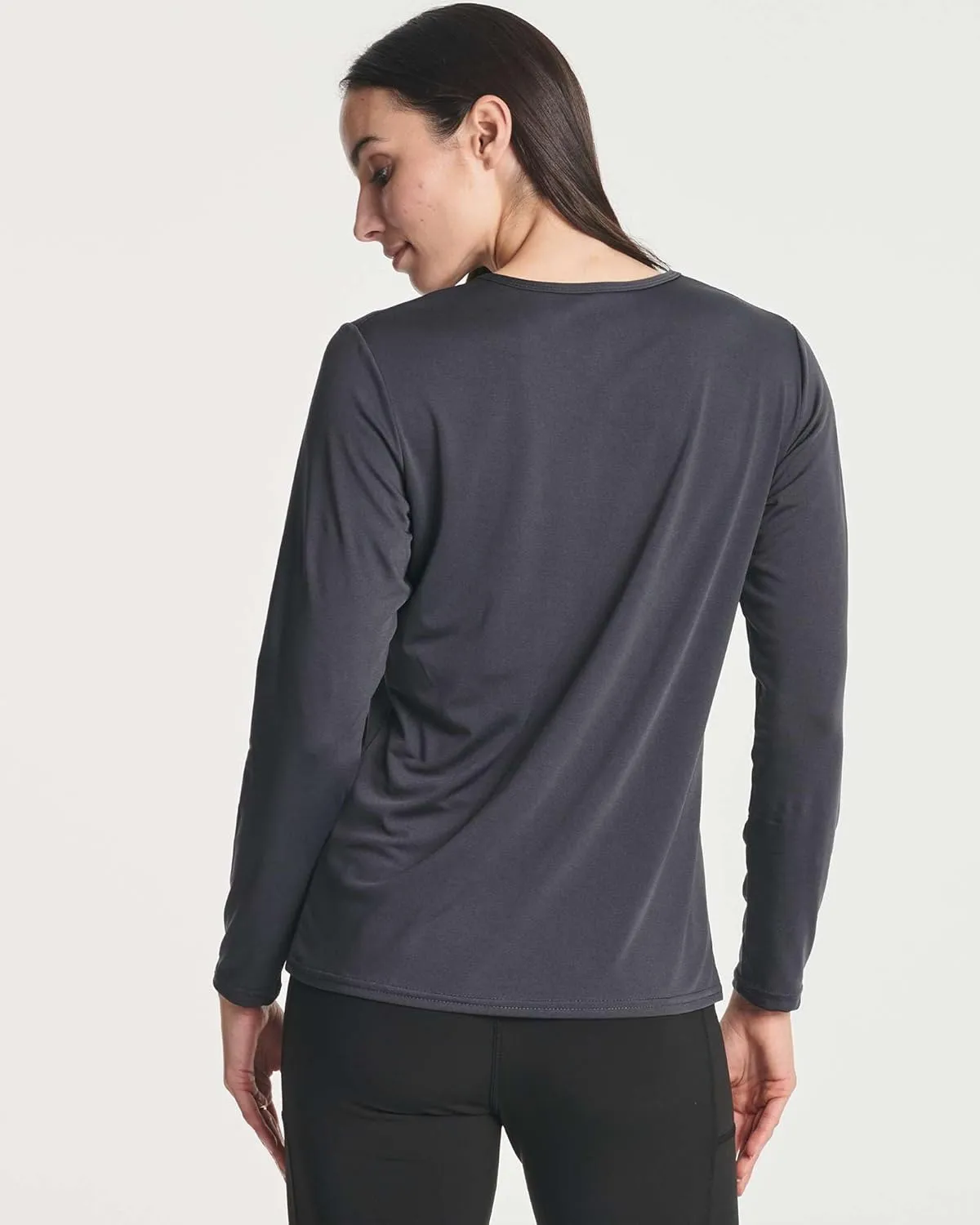 Real Essentials 4-Pack: Women's Dry-Fit Long-Sleeve V-Neck Athletic Workout Shirt (Available in Plus Size)