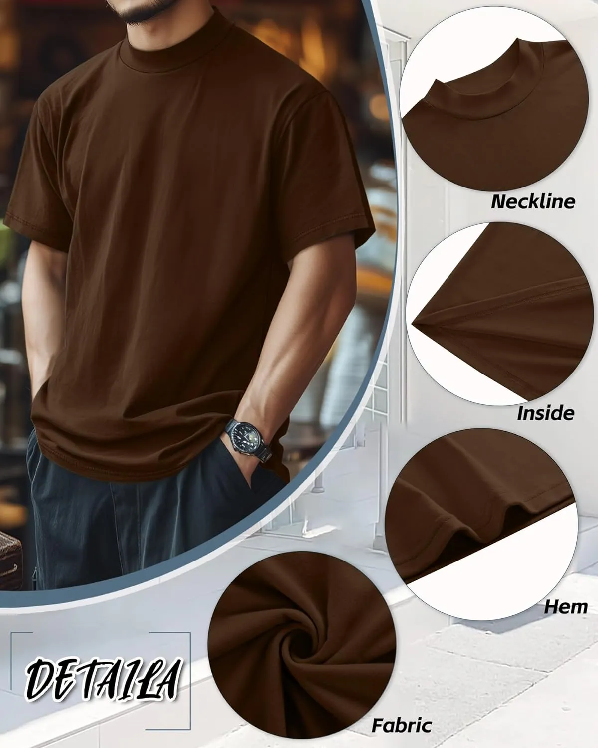 Riyiper 3 Pack Big and Tall Men's Mock Turtleneck Shirt Short Sleeve Cotton Basic Tops Slim Fit Casual Undershirt Tops
