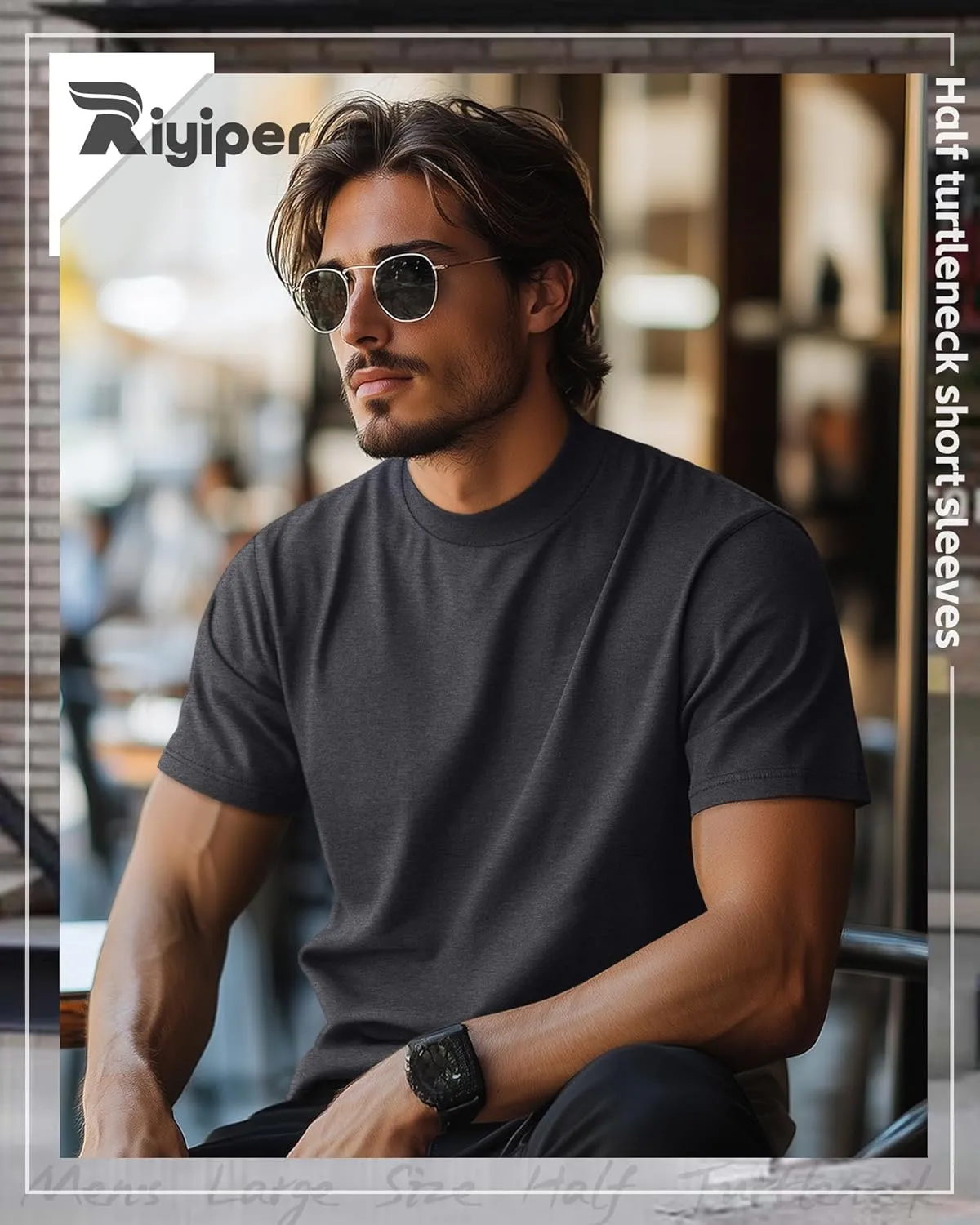 Riyiper 3 Pack Big and Tall Men's Mock Turtleneck Shirt Short Sleeve Cotton Basic Tops Slim Fit Casual Undershirt Tops