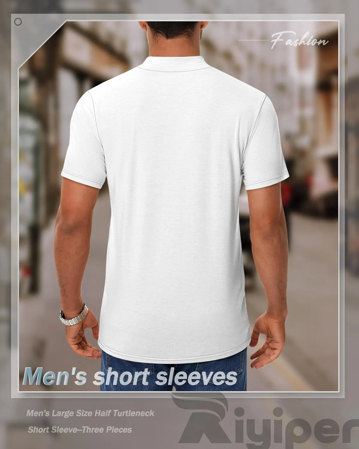 Riyiper 3 Pack Big and Tall Men's Mock Turtleneck Shirt Short Sleeve Cotton Basic Tops Slim Fit Casual Undershirt Tops