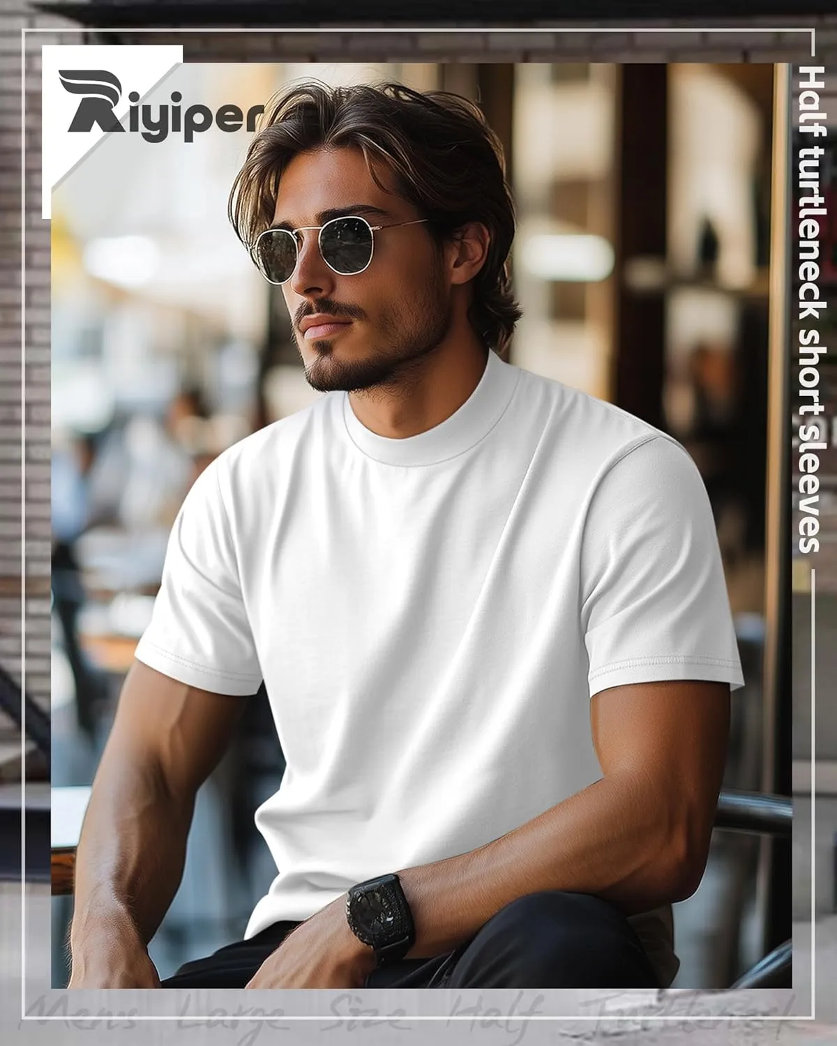 Riyiper 3 Pack Big and Tall Men's Mock Turtleneck Shirt Short Sleeve Cotton Basic Tops Slim Fit Casual Undershirt Tops
