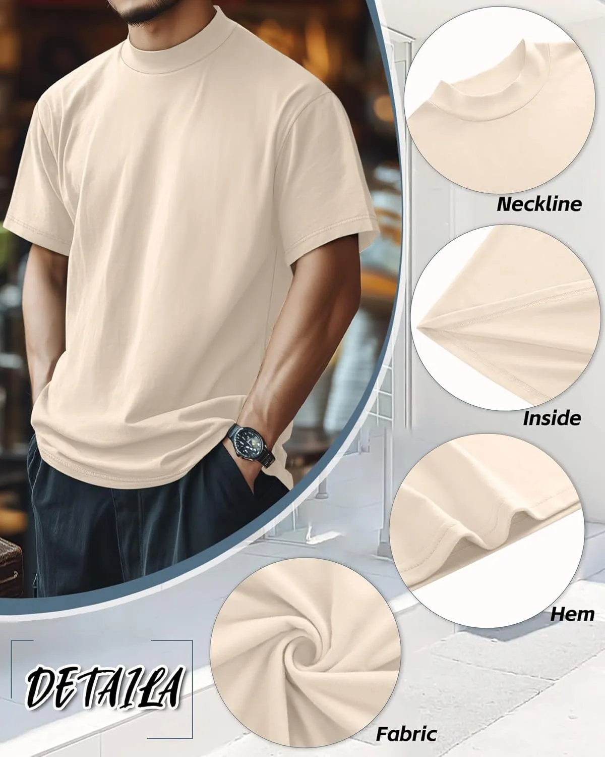 Riyiper 3 Pack Big and Tall Men's Mock Turtleneck Shirt Short Sleeve Cotton Basic Tops Slim Fit Casual Undershirt Tops