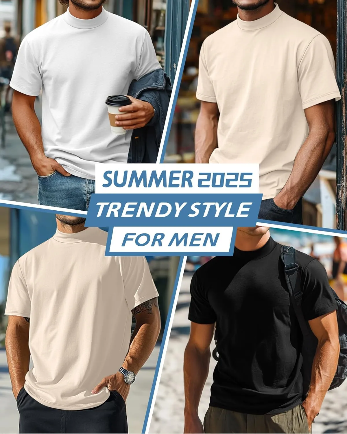 Riyiper 3 Pack Big and Tall Men's Mock Turtleneck Shirt Short Sleeve Cotton Basic Tops Slim Fit Casual Undershirt Tops