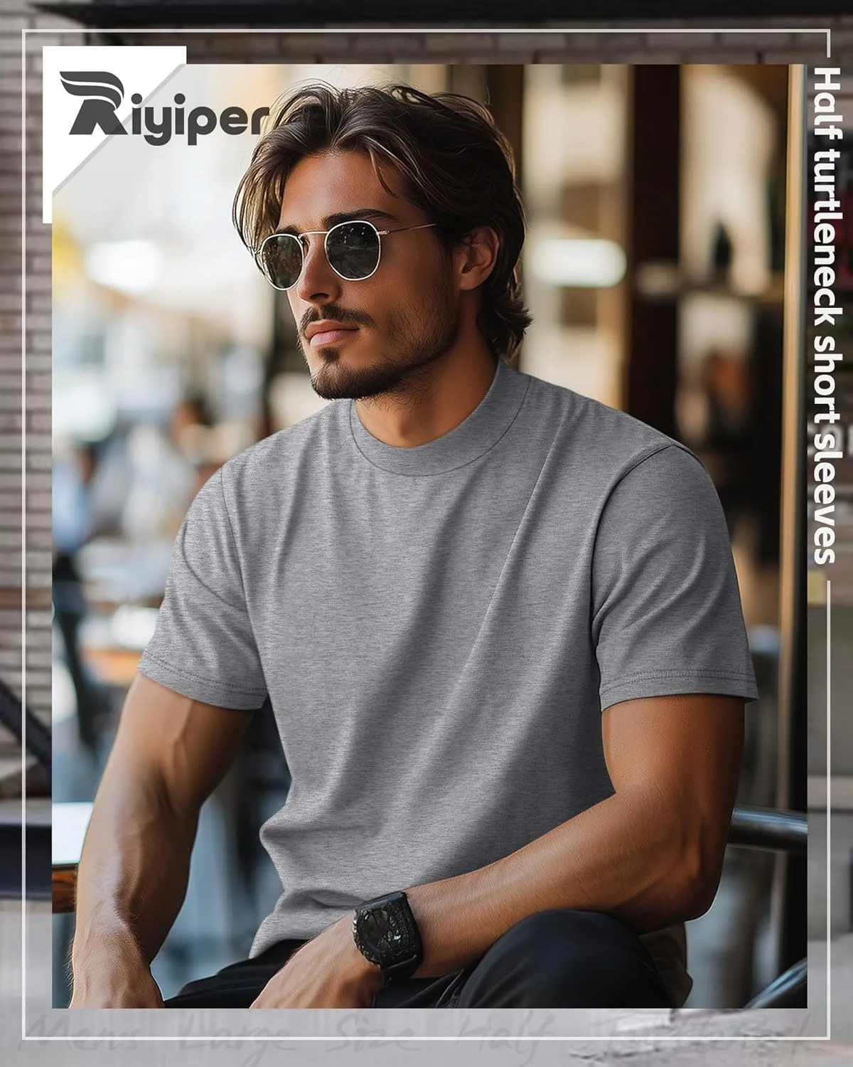 Riyiper 3 Pack Big and Tall Men's Mock Turtleneck Shirt Short Sleeve Cotton Basic Tops Slim Fit Casual Undershirt Tops