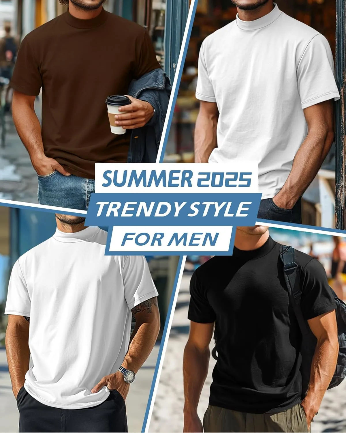 Riyiper 3 Pack Big and Tall Men's Mock Turtleneck Shirt Short Sleeve Cotton Basic Tops Slim Fit Casual Undershirt Tops