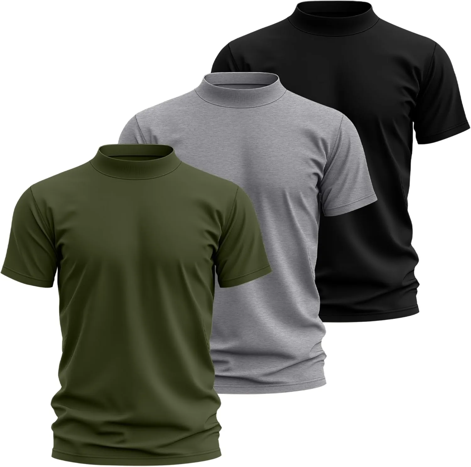Riyiper 3 Pack Big and Tall Men's Mock Turtleneck Shirt Short Sleeve Cotton Basic Tops Slim Fit Casual Undershirt Tops