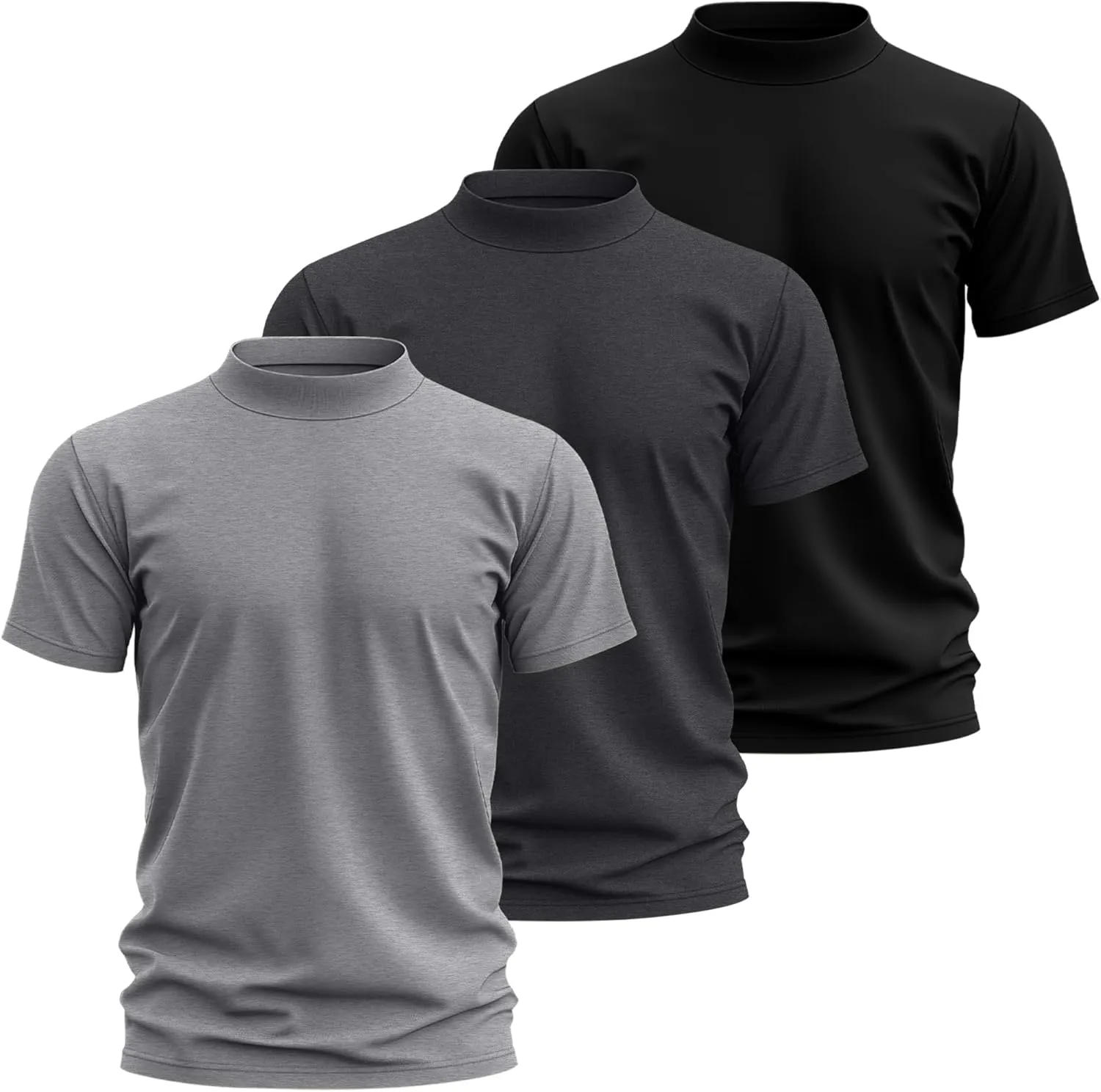 Riyiper 3 Pack Big and Tall Men's Mock Turtleneck Shirt Short Sleeve Cotton Basic Tops Slim Fit Casual Undershirt Tops