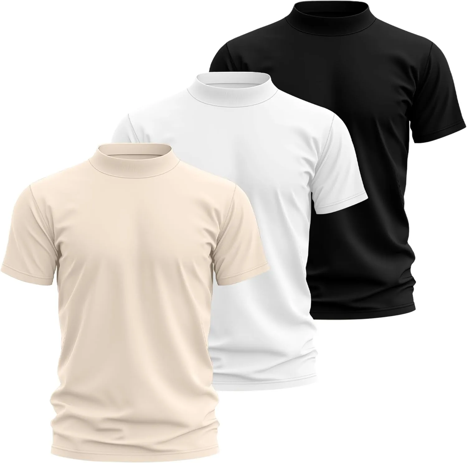 Riyiper 3 Pack Big and Tall Men's Mock Turtleneck Shirt Short Sleeve Cotton Basic Tops Slim Fit Casual Undershirt Tops