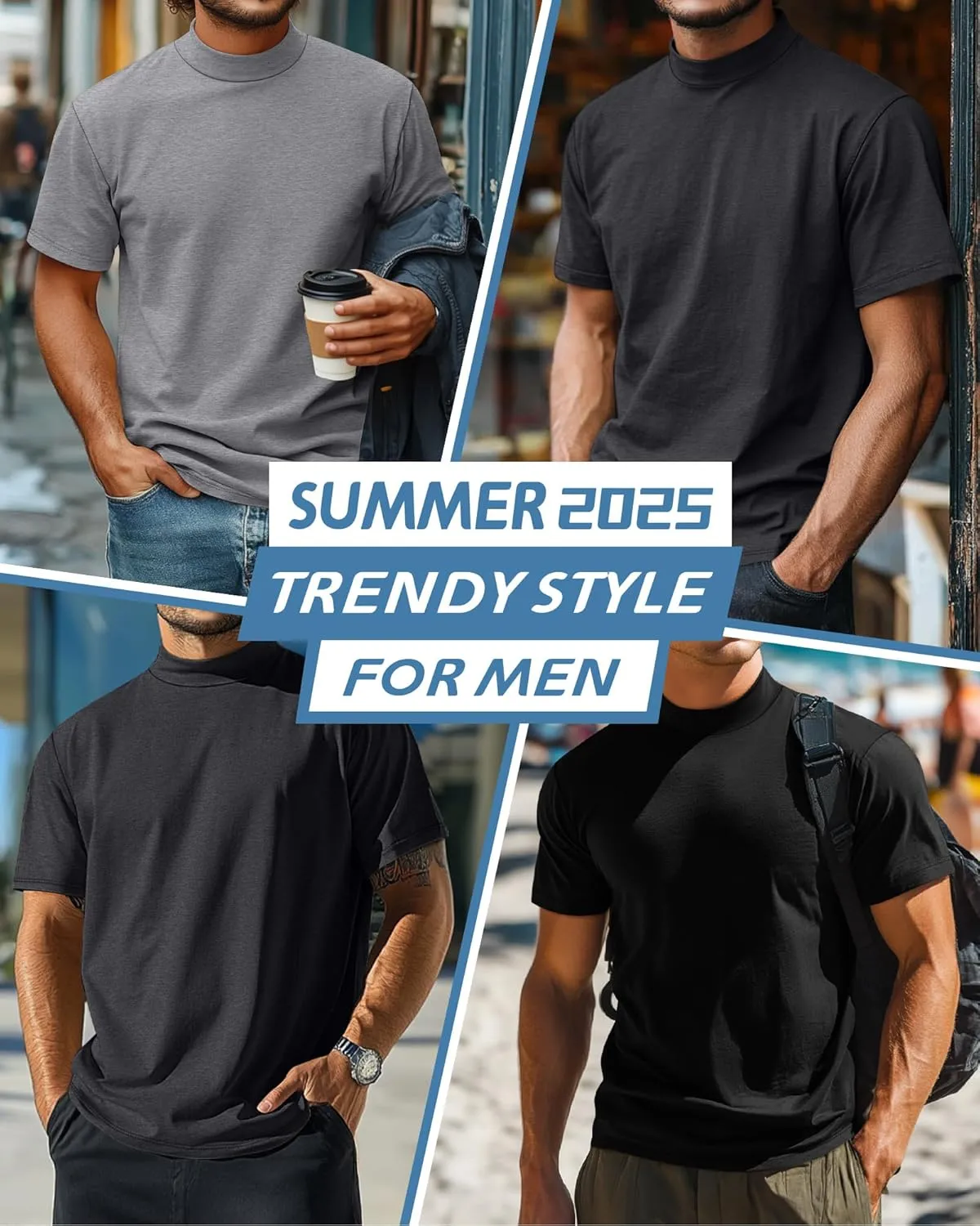 Riyiper 3 Pack Big and Tall Men's Mock Turtleneck Shirt Short Sleeve Cotton Basic Tops Slim Fit Casual Undershirt Tops