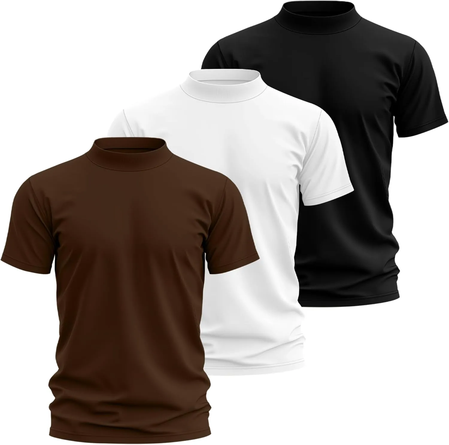 Riyiper 3 Pack Big and Tall Men's Mock Turtleneck Shirt Short Sleeve Cotton Basic Tops Slim Fit Casual Undershirt Tops