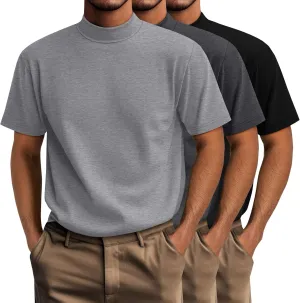 Riyiper 3 Pack Big and Tall Men's Mock Turtleneck Shirt Short Sleeve Cotton Basic Tops Slim Fit Casual Undershirt Tops