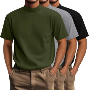 Riyiper 3 Pack Big and Tall Men's Mock Turtleneck Shirt Short Sleeve Cotton Basic Tops Slim Fit Casual Undershirt Tops
