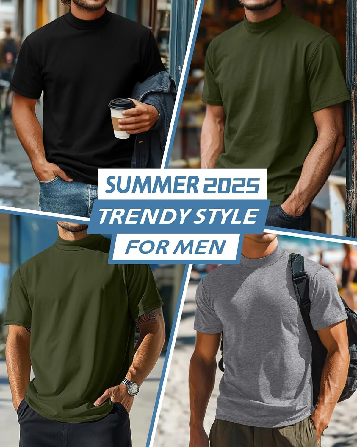 Riyiper 3 Pack Big and Tall Men's Mock Turtleneck Shirt Short Sleeve Cotton Basic Tops Slim Fit Casual Undershirt Tops