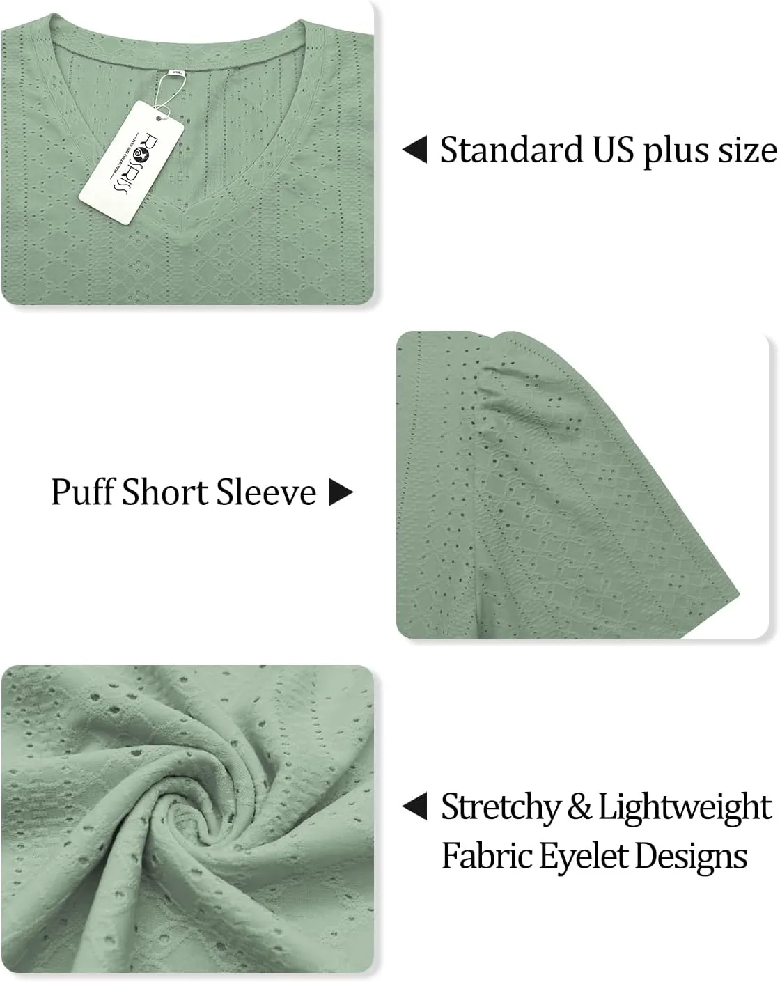 ROSRISS Womens Plus-Size Tops Summer Short Sleeve V Neck Eyelet Shirts
