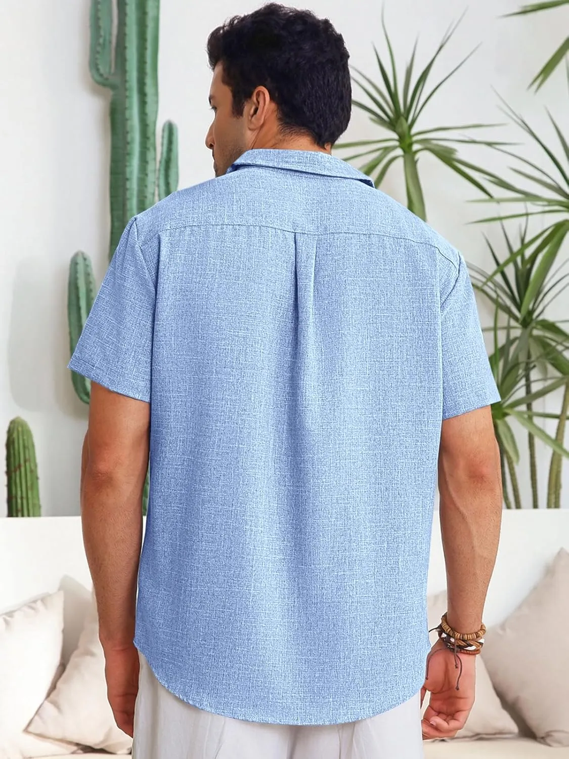 Runcati Mens Cuban Guayabera Shirts Button Down Casual Short Sleeve Shirt Linen Summer Beach Hippie Tops