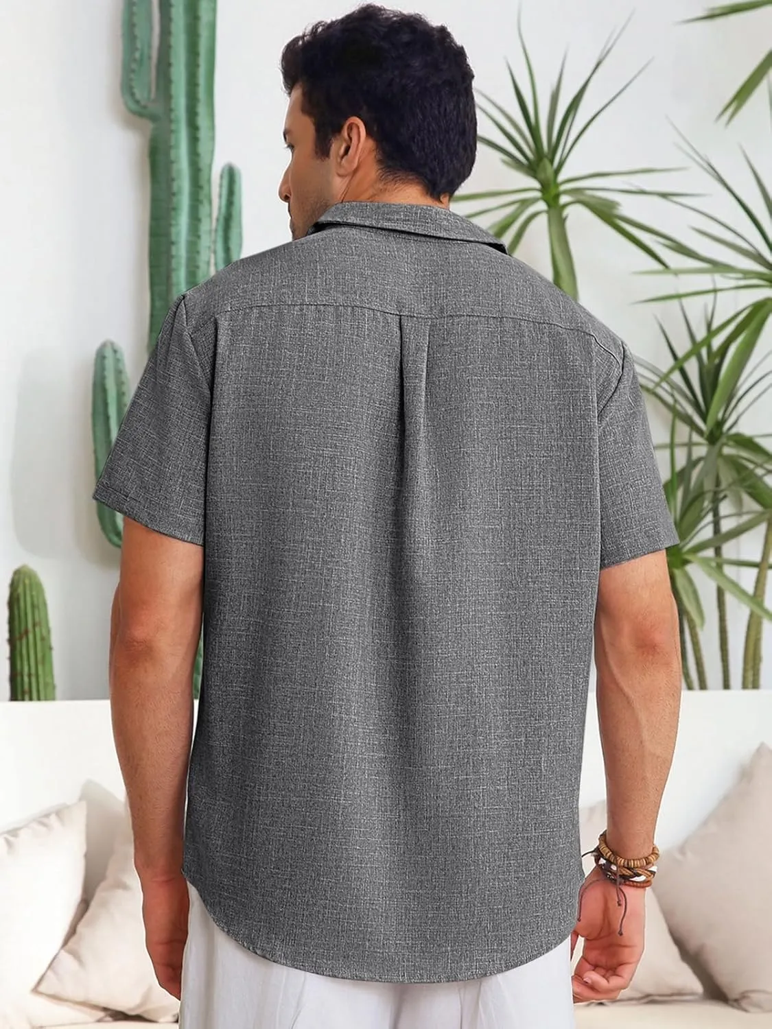 Runcati Mens Cuban Guayabera Shirts Button Down Casual Short Sleeve Shirt Linen Summer Beach Hippie Tops