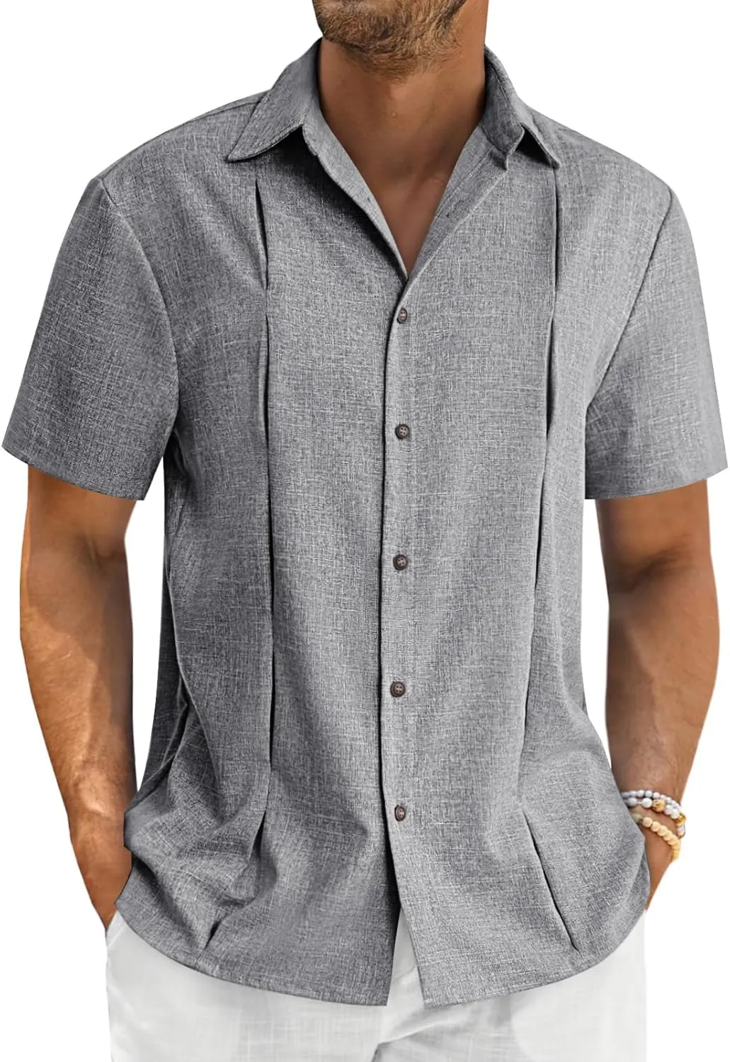 Runcati Mens Cuban Guayabera Shirts Button Down Casual Short Sleeve Shirt Linen Summer Beach Hippie Tops