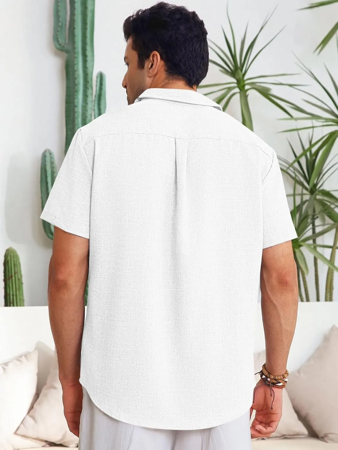 Runcati Mens Cuban Guayabera Shirts Button Down Casual Short Sleeve Shirt Linen Summer Beach Hippie Tops