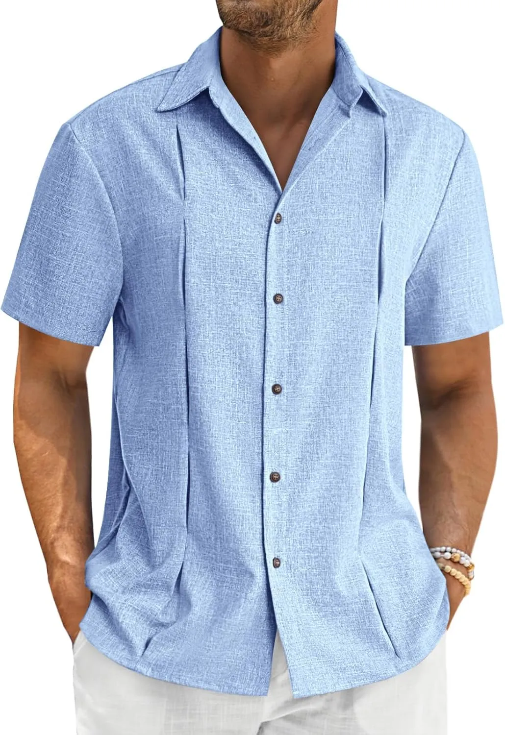 Runcati Mens Cuban Guayabera Shirts Button Down Casual Short Sleeve Shirt Linen Summer Beach Hippie Tops