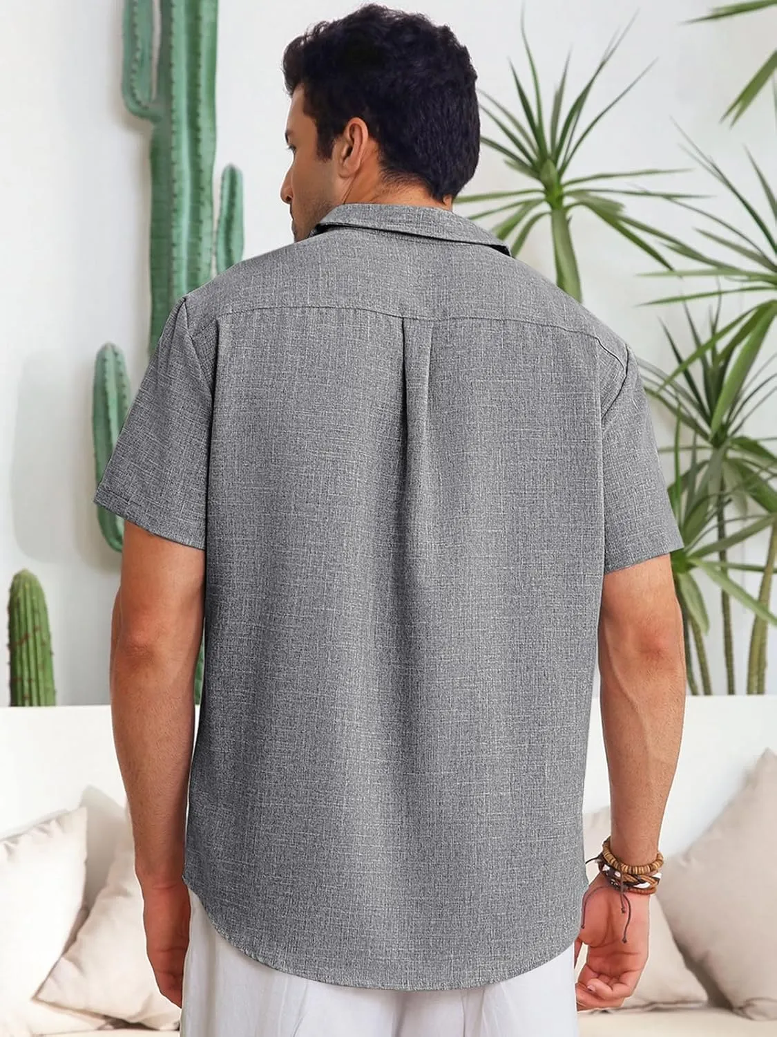 Runcati Mens Cuban Guayabera Shirts Button Down Casual Short Sleeve Shirt Linen Summer Beach Hippie Tops