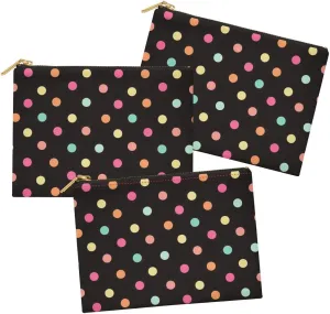 S4Sassy Black Colorful Polka Dot Mix 3 Pc Printed Multipurpose Zipper Make Up Pouch Toiletry Bag Organizer-6 x 8 Inches