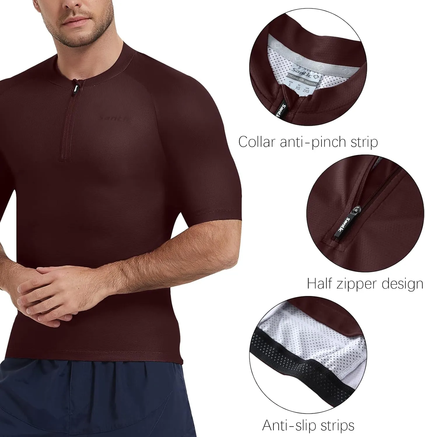 Santic Cycling Jersey Men's Short Sleeve Tops Mountain Biking Shirts Bicycle Jacket with Pockets 