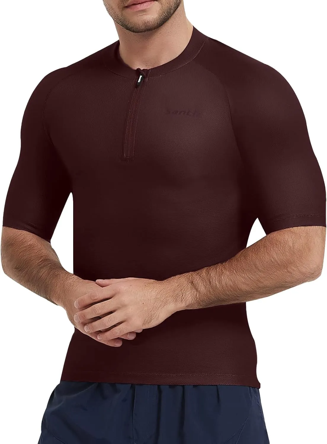 Santic Cycling Jersey Men's Short Sleeve Tops Mountain Biking Shirts Bicycle Jacket with Pockets 