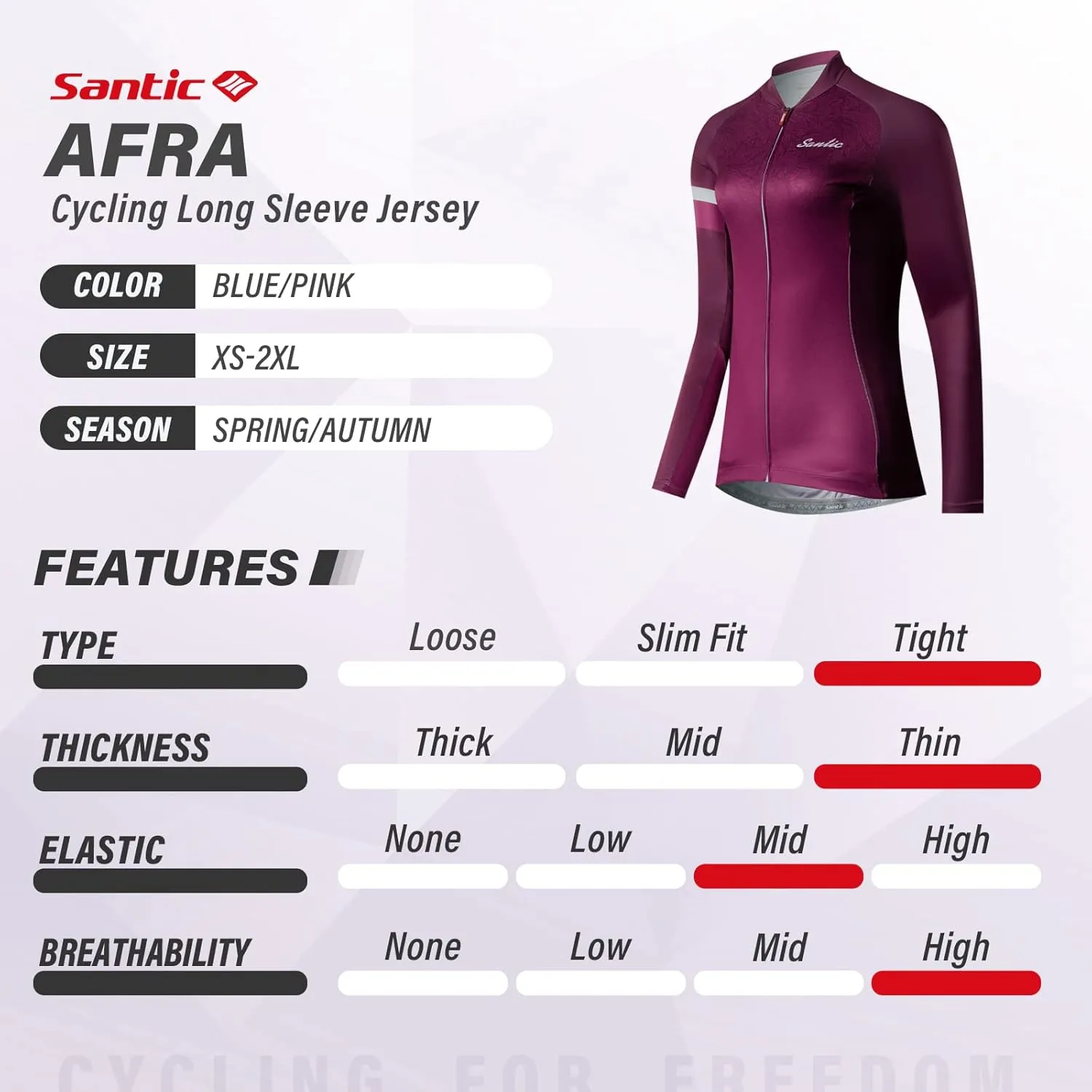 Santic Cycling Jersey Women's Long Sleeve Tops Bike Shirts Bicycle Jacket with Pockets