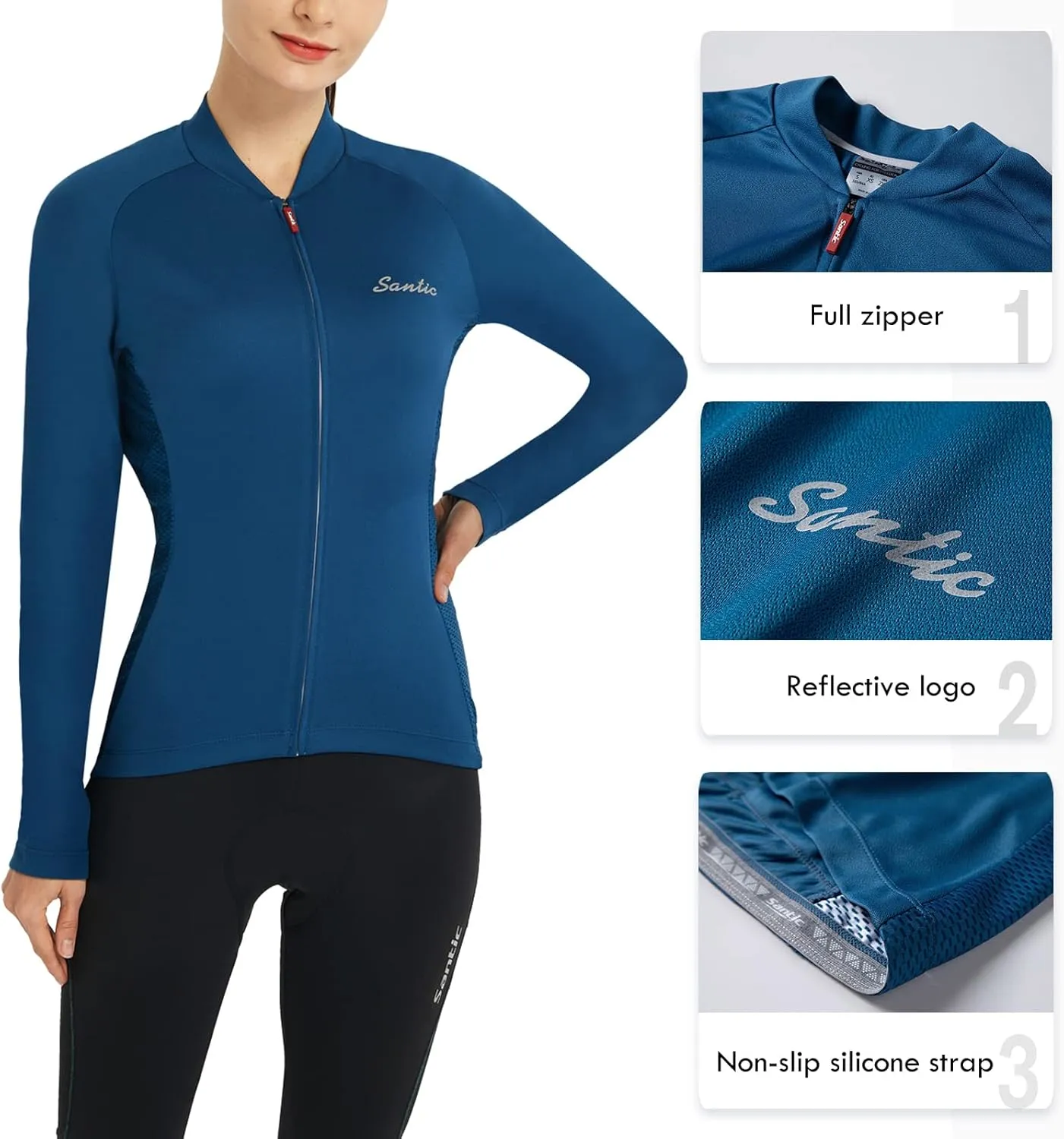 Santic Cycling Jersey Women's Long Sleeve Tops Bike Shirts Bicycle Jacket with Pockets