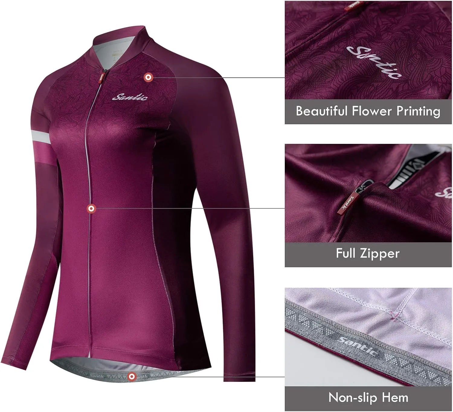 Santic Cycling Jersey Women's Long Sleeve Tops Bike Shirts Bicycle Jacket with Pockets