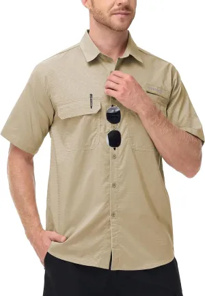 Satankud Fishing Shirts for Men Short Sleeve Sun Protection Cooling Hiking Shirt for Travel Safari Camping Work