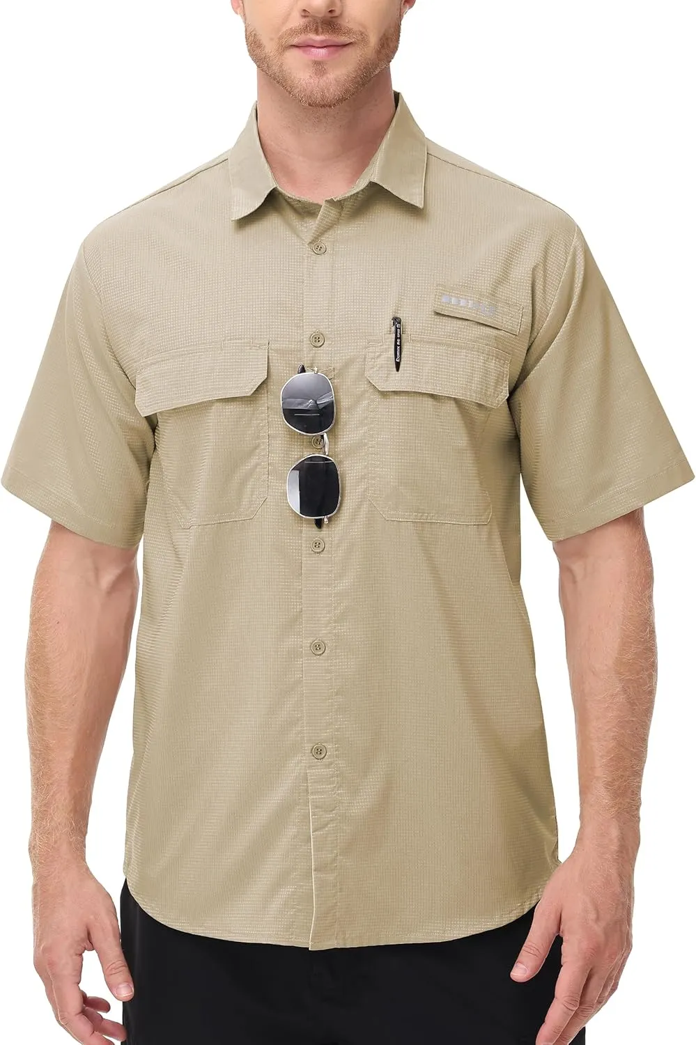 Satankud Fishing Shirts for Men Short Sleeve Sun Protection Cooling Hiking Shirt for Travel Safari Camping Work