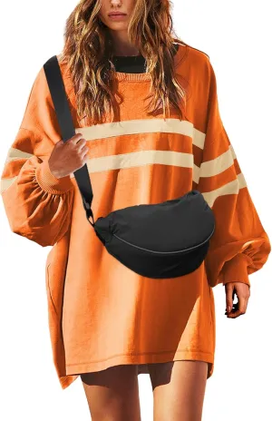 SENSERISE Womens Striped Crewneck Sweatshirts Oversized Lantern Sleeve Color Block Shirts Workout Tops