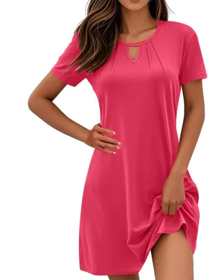 Short Sleeve Summer Dresses for Women Boho Solid Color Comforable Sundresses Swing Beach Beach Vocation A Line Dress