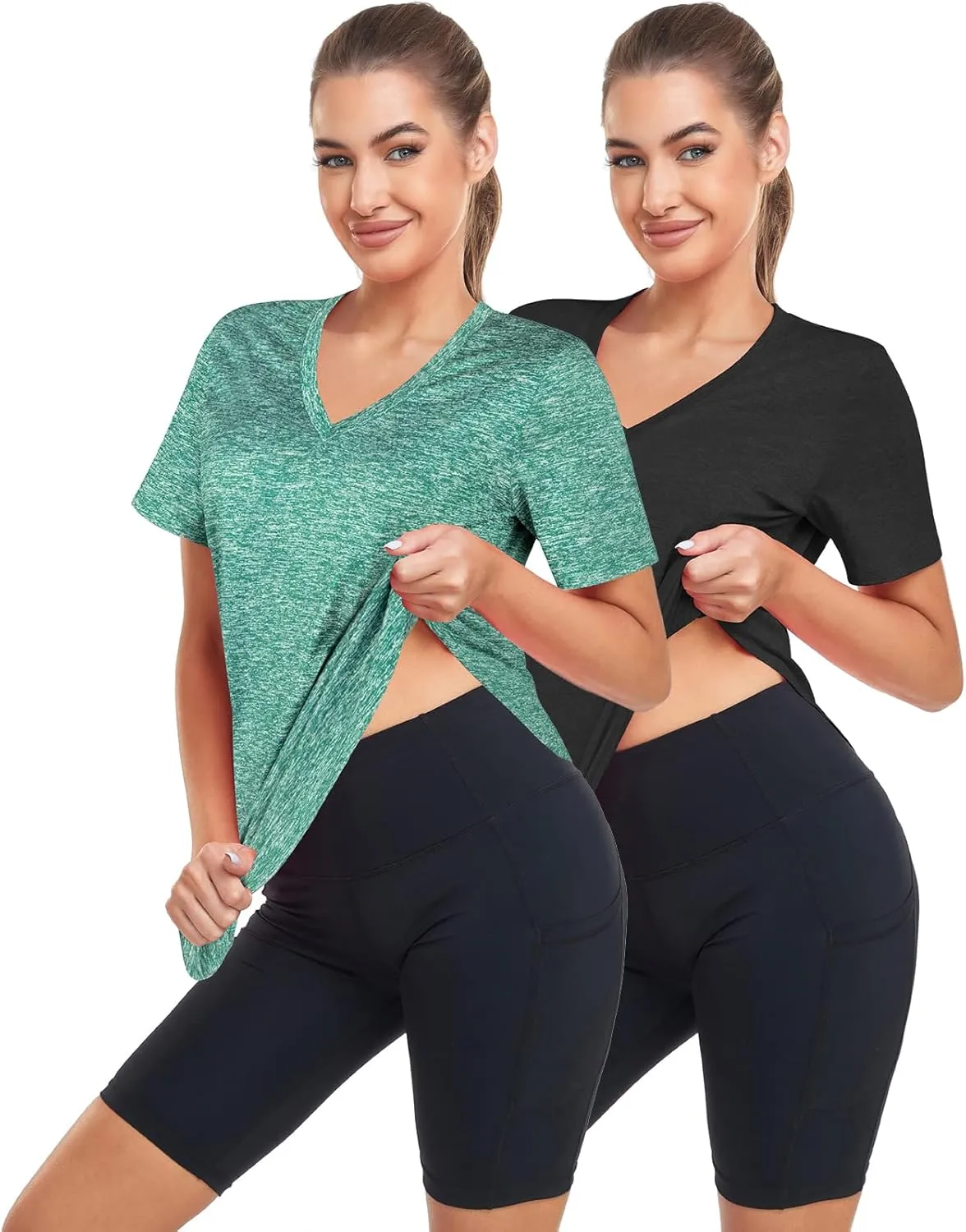 Short Sleeve Workout Shirts Women Loose Fit, V-Neck Women Exercise T-Shirt Workout Top, Dry Fit Yoga Gym Sport Tops