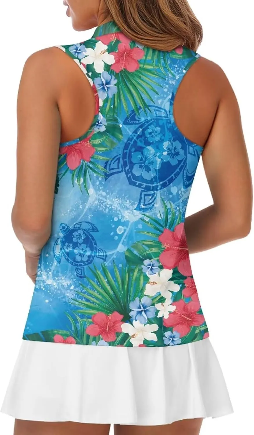 Sleeveless Golf Shirt for Women Zip Up Racerback Lightweight Tennis Shirts V Neck Quick Dry Athletic Golf Tank Top