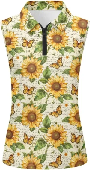 Sleeveless Golf Shirt for Women Zip Up Racerback Lightweight Tennis Shirts V Neck Quick Dry Athletic Golf Tank Top
