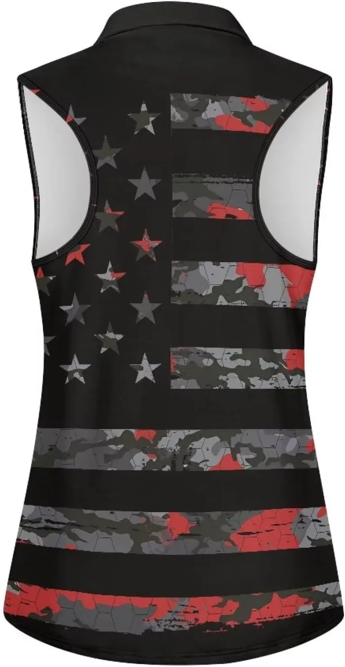 Sleeveless Golf Shirt for Women Zip Up Racerback Lightweight Tennis Shirts V Neck Quick Dry Athletic Golf Tank Top