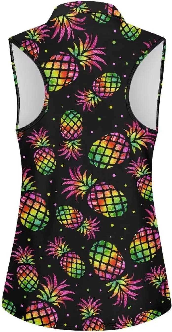 Sleeveless Golf Shirt for Women Zip Up Racerback Lightweight Tennis Shirts V Neck Quick Dry Athletic Golf Tank Top