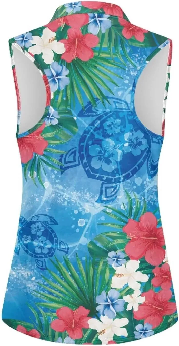 Sleeveless Golf Shirt for Women Zip Up Racerback Lightweight Tennis Shirts V Neck Quick Dry Athletic Golf Tank Top