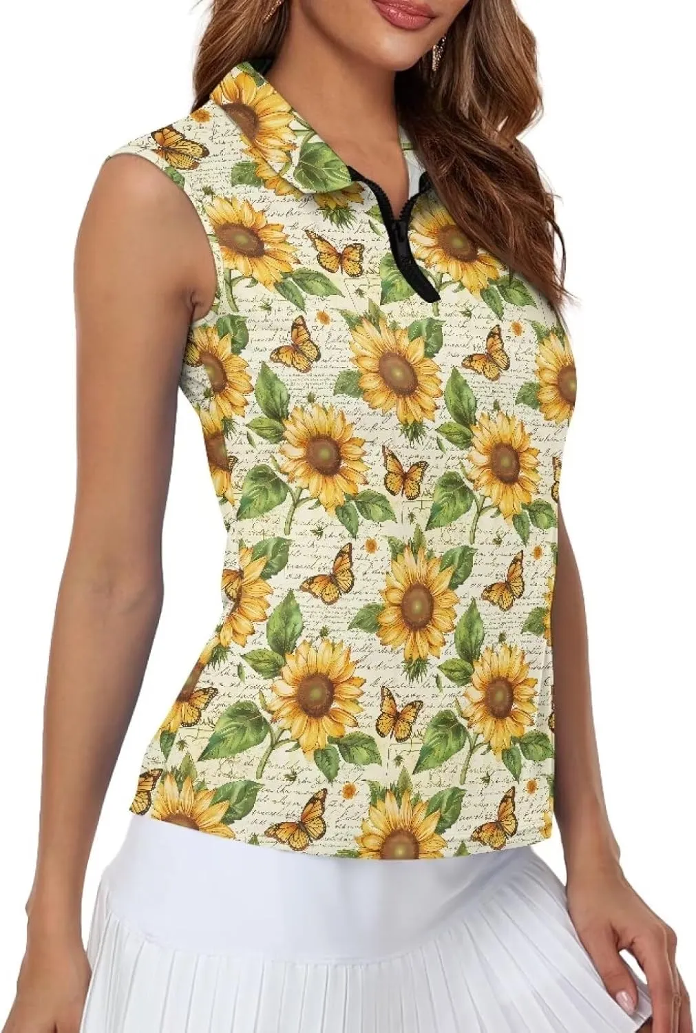 Sleeveless Golf Shirt for Women Zip Up Racerback Lightweight Tennis Shirts V Neck Quick Dry Athletic Golf Tank Top