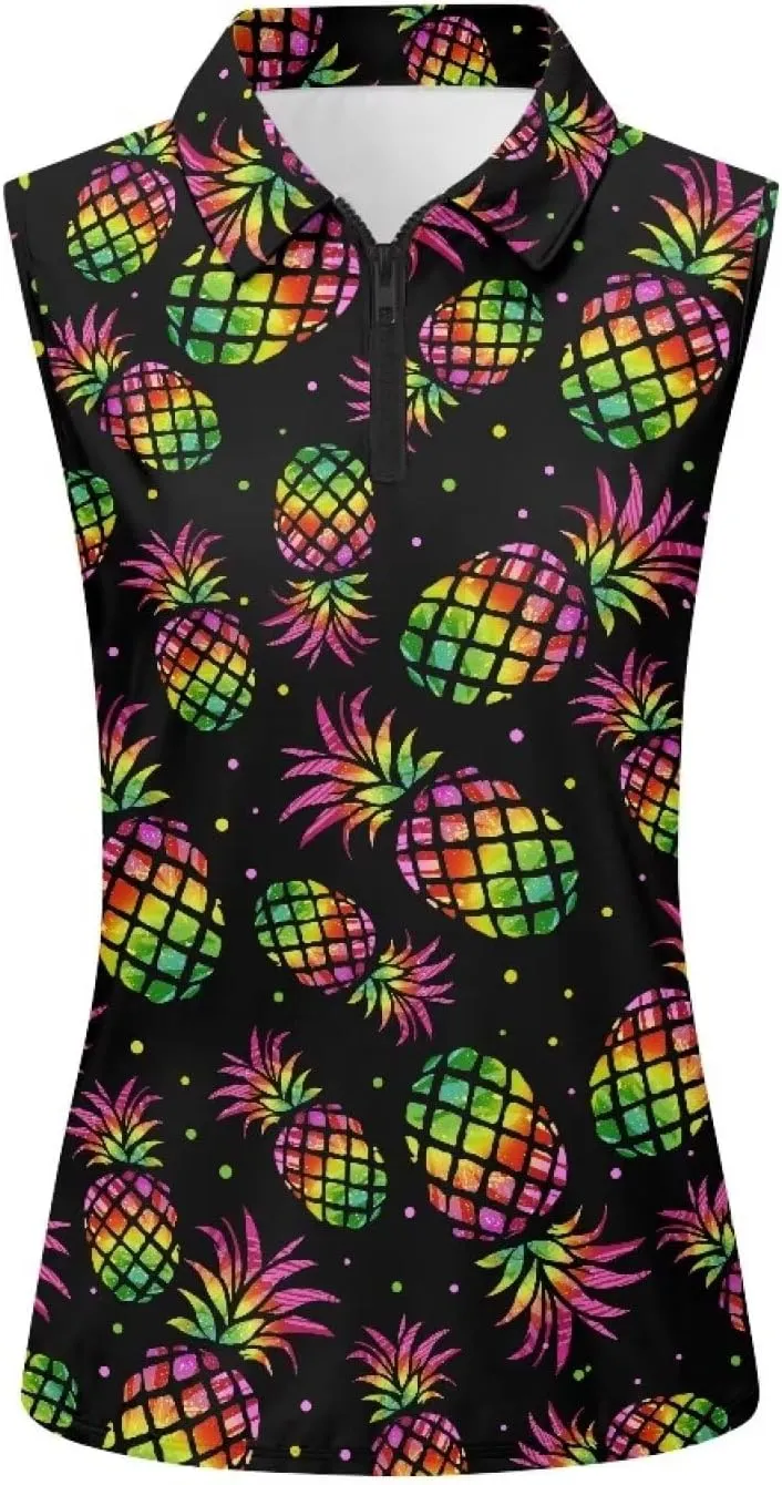 Sleeveless Golf Shirt for Women Zip Up Racerback Lightweight Tennis Shirts V Neck Quick Dry Athletic Golf Tank Top