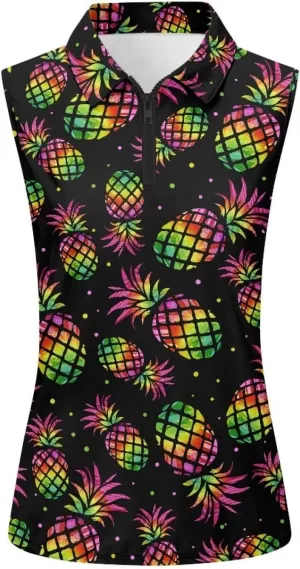 Sleeveless Golf Shirt for Women Zip Up Racerback Lightweight Tennis Shirts V Neck Quick Dry Athletic Golf Tank Top