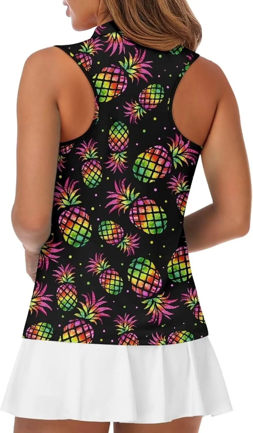 Sleeveless Golf Shirt for Women Zip Up Racerback Lightweight Tennis Shirts V Neck Quick Dry Athletic Golf Tank Top