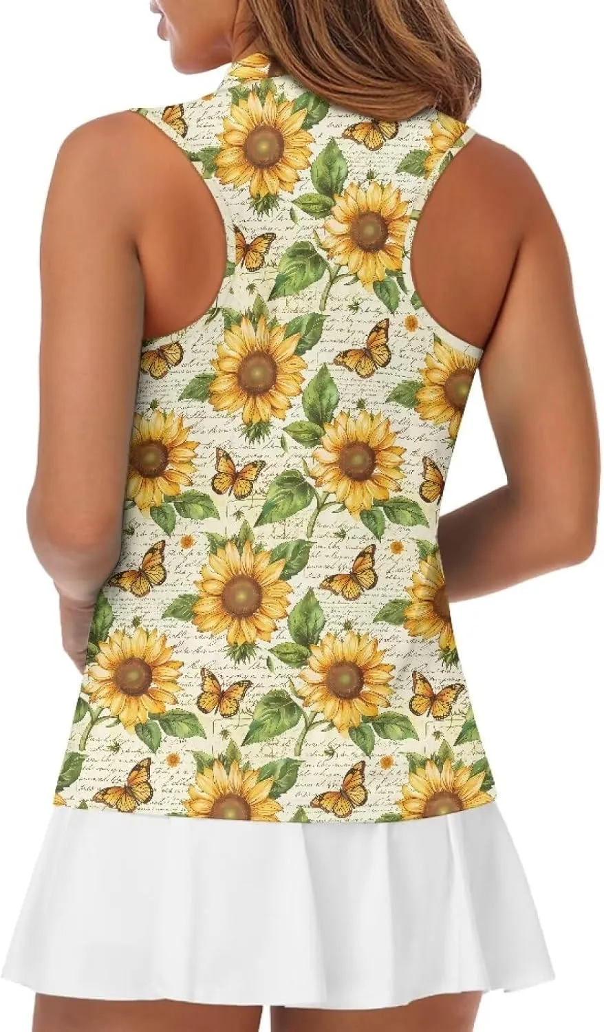 Sleeveless Golf Shirt for Women Zip Up Racerback Lightweight Tennis Shirts V Neck Quick Dry Athletic Golf Tank Top