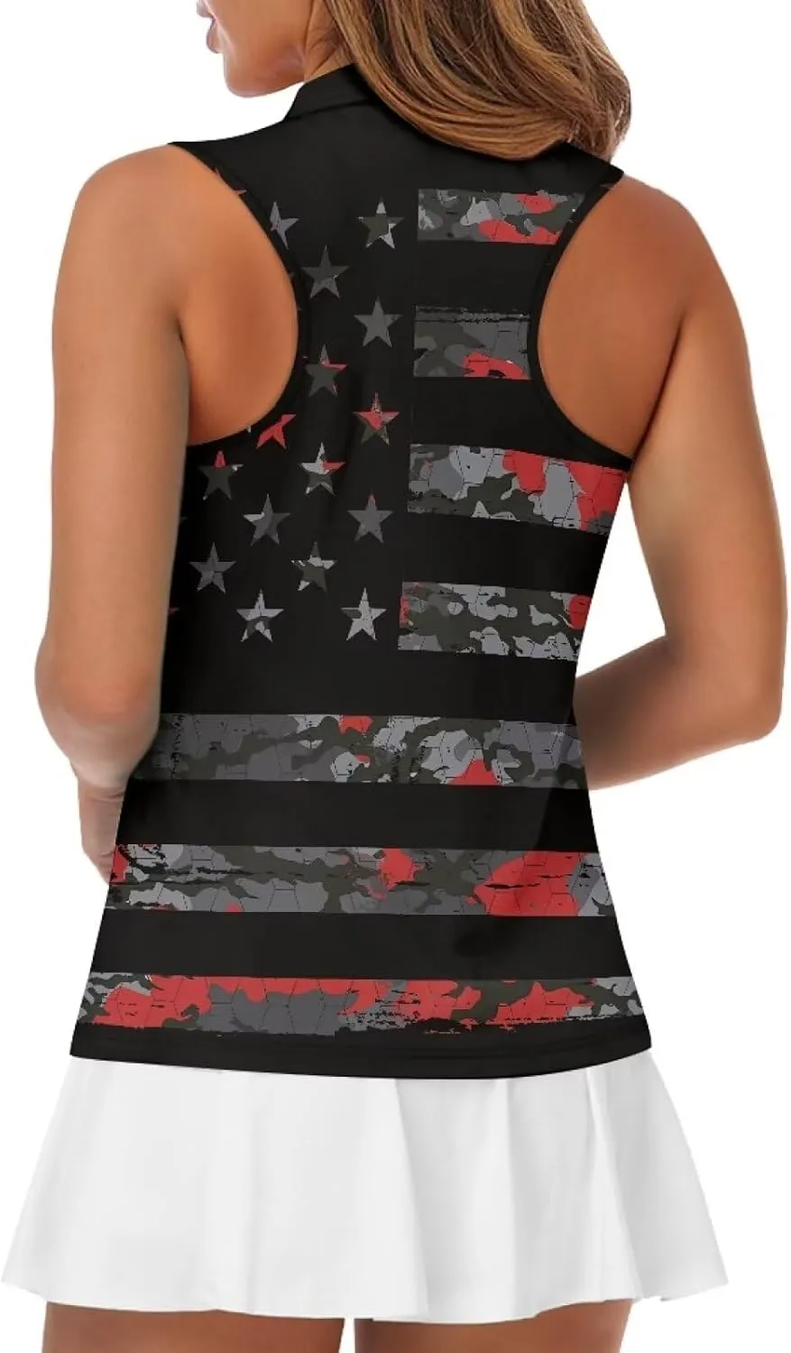 Sleeveless Golf Shirt for Women Zip Up Racerback Lightweight Tennis Shirts V Neck Quick Dry Athletic Golf Tank Top
