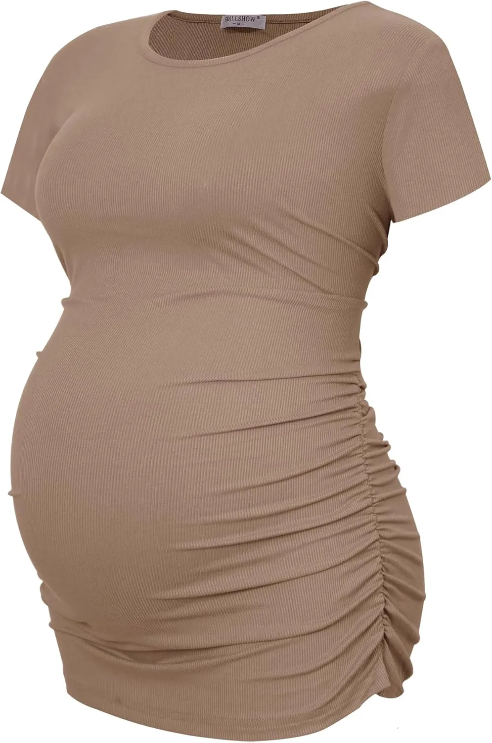 Smallshow Women's Maternity Shirts Ribbed Ruched Pregnancy Clothes Tops 3 Packs
