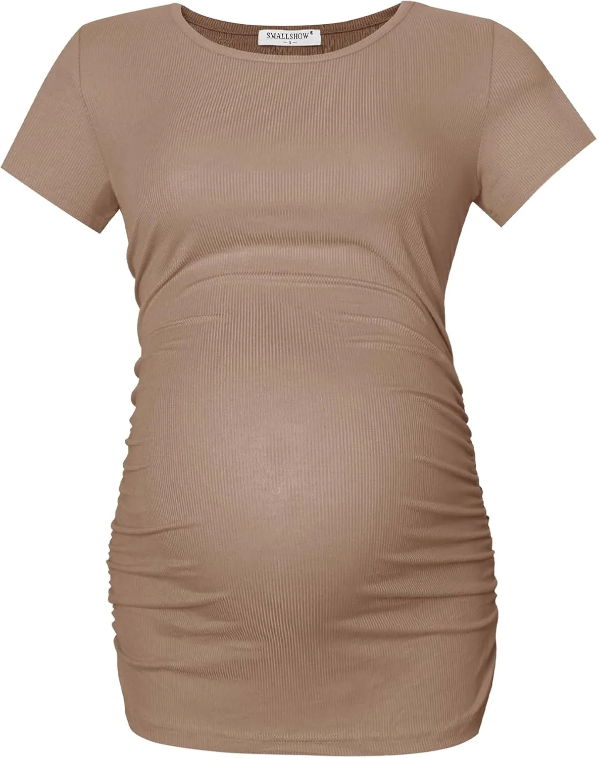 Smallshow Women's Maternity Shirts Ribbed Ruched Pregnancy Clothes Tops 3 Packs