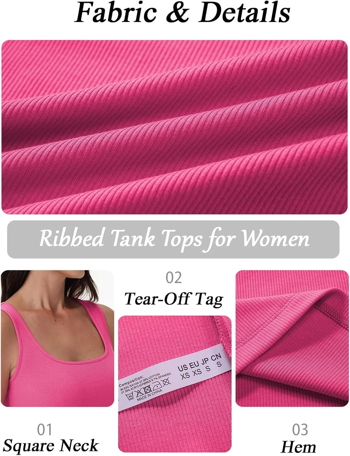 SMENG Womens Square Neck Tank Top Women Ribbed Slimt Fit Sleeveless Casual Summer Shirts